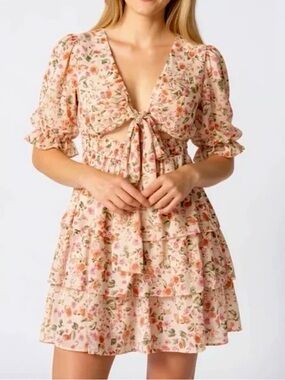 Floral Lush Tiered Puff Sleeve Mini Dress